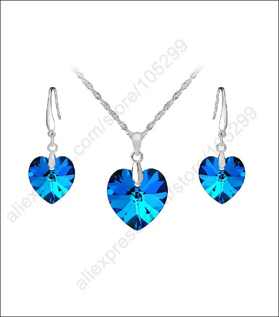 Модные Ювелирные наборы с кристаллами Love Blue Heart для женщин романтические