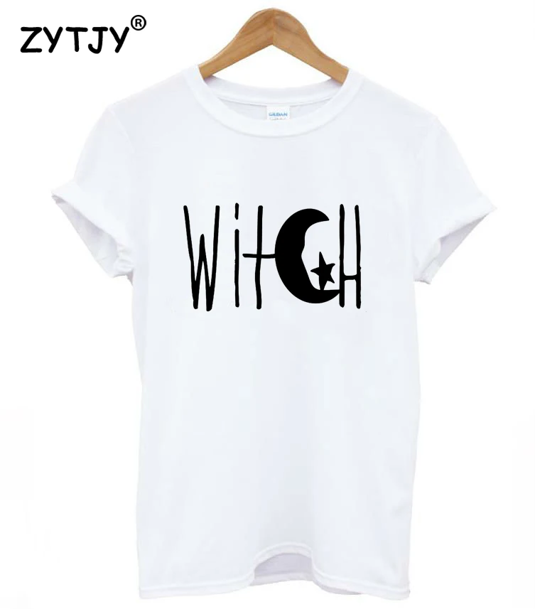 Женская футболка с принтом ведьмы полумесяца луны и звезд повседневная