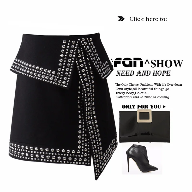 Summer New Ladies A-line Skirts High-waist Patchwork Rivet beaded Asymmetric Split Skirt Above Knee Mini 2019 Fashion | Женская одежда