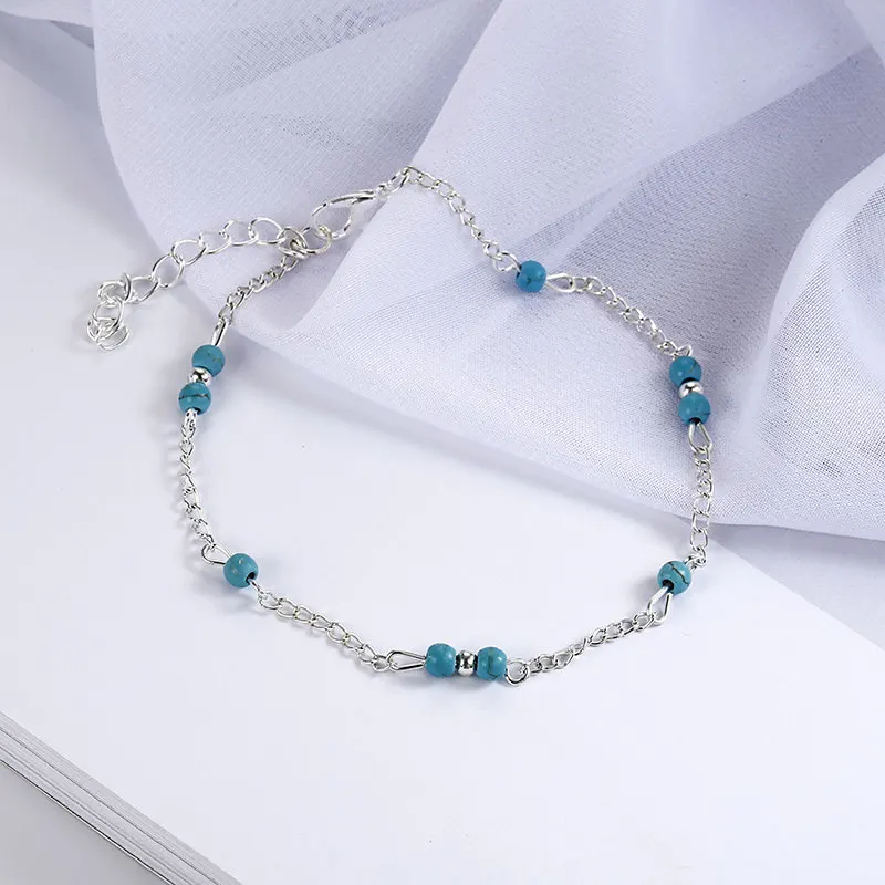 2018 модные новые синие серебряные бусы цепочка на лодыжке Летний Пляжный браслет