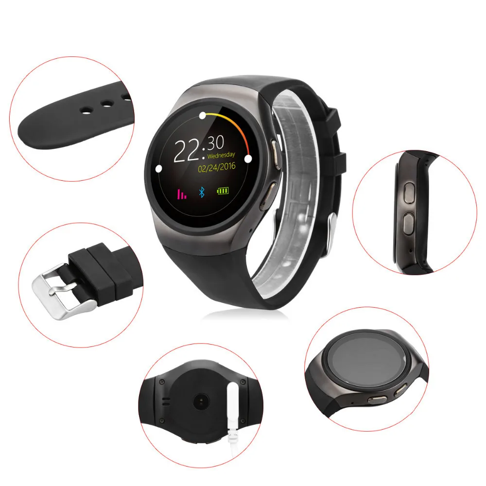 Kingwear KW18 1.3 ''IPS Круглый циферблат SmartWatch телефон sim карты MTK2502 Шагомер Bluetooth 4.0