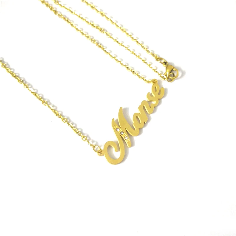 

FairLadyHood Gold Color Handmade "Monse" Custom Name Necklace Personalized Custom Women Name Pendant Necklace Choker Lover Gift