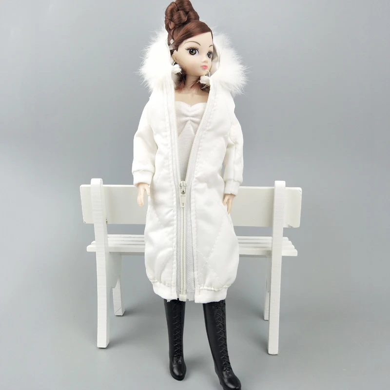 Белая зимняя одежда длинное пальто для куклы Барби платье парка 1/6 BJD куртка 1:6