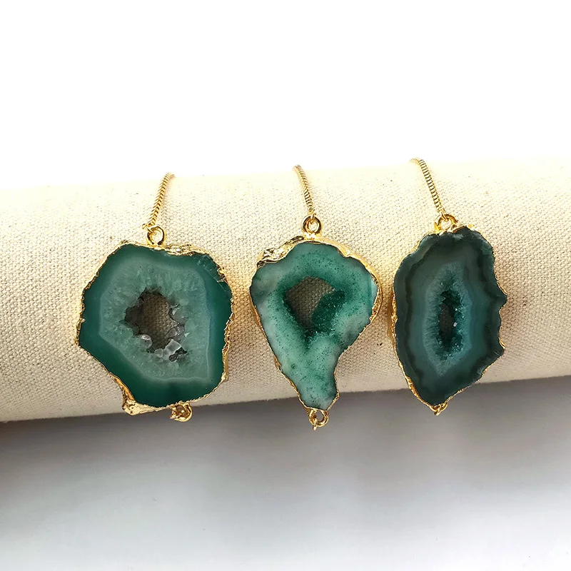 5Pcs Nature geode quartz connector bracelet Green drusy stone with Gold Plating Chain adjustable Jewelry Bracelets BG286 | Украшения и