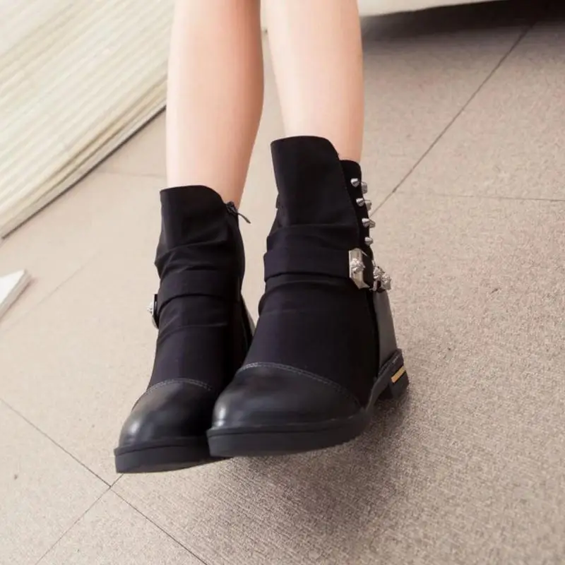 Новые Женщины Теплая Зима Ботильоны Женская Мода Заклепки Пряжки Мартин Сапоги