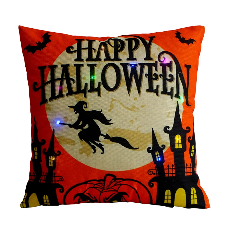 

Led Happy Halloween Cushion Cover Linen Sofa Pillowcases Car Office Home Decor Sofa Decorative Pillows 45cm*45cm