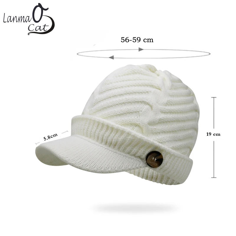 Lanmaocat Knitting Hat Men Women Winter Knitting Hats Warm Cap with Visor Wool Winter Knitting Hats Free Shipping