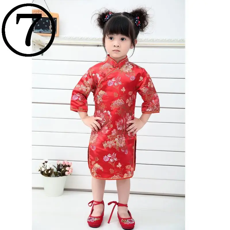 Красные платья Qipao для маленьких девочек детская одежда на новый год 2018 наряды