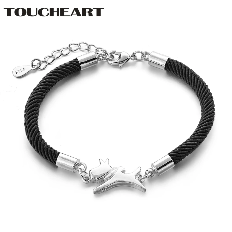 

TOUCHEART Luxury Charms S925 Dogs Bracelets&Bangles For Women Designs Silver Dog Bracelet Black Rope Jewelry Bracelet SBR190147