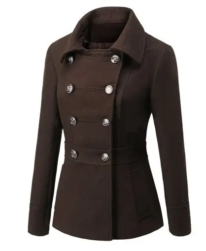 Starlist женщина отложной воротник двубортный Тонкий Длинные рукава Черный Пальто