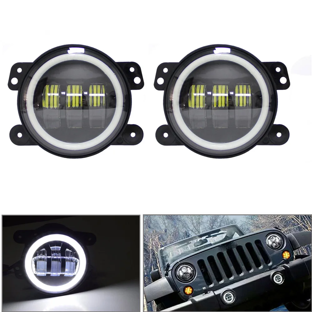 

2PCS/Pair 4" Inch Round Led Fog Lights 30W 6000K White Halo Ring DRL Off Road Fog Lamps For Je ep Wr-angler JK TJ LJ