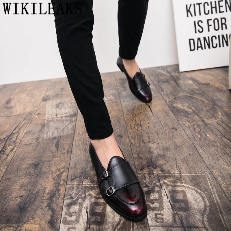 Мужские туфли с двойными ремешками итальянские брендовые деловые кожаные