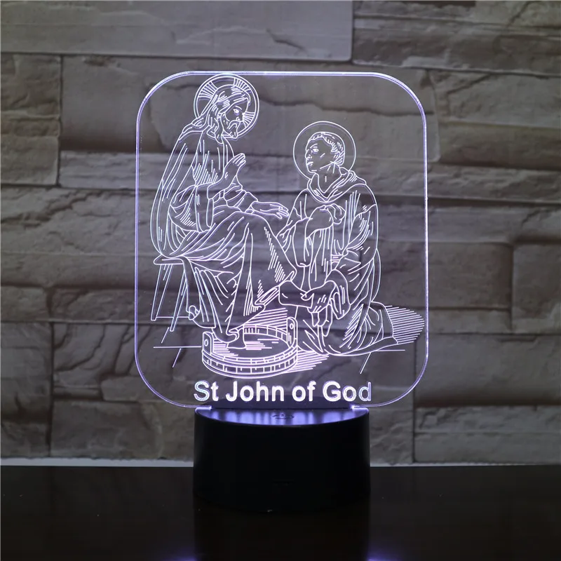 Сент-Джон Бог 3D акриловый светодиодный Ночные огни Иллюзия Home Decor оптические