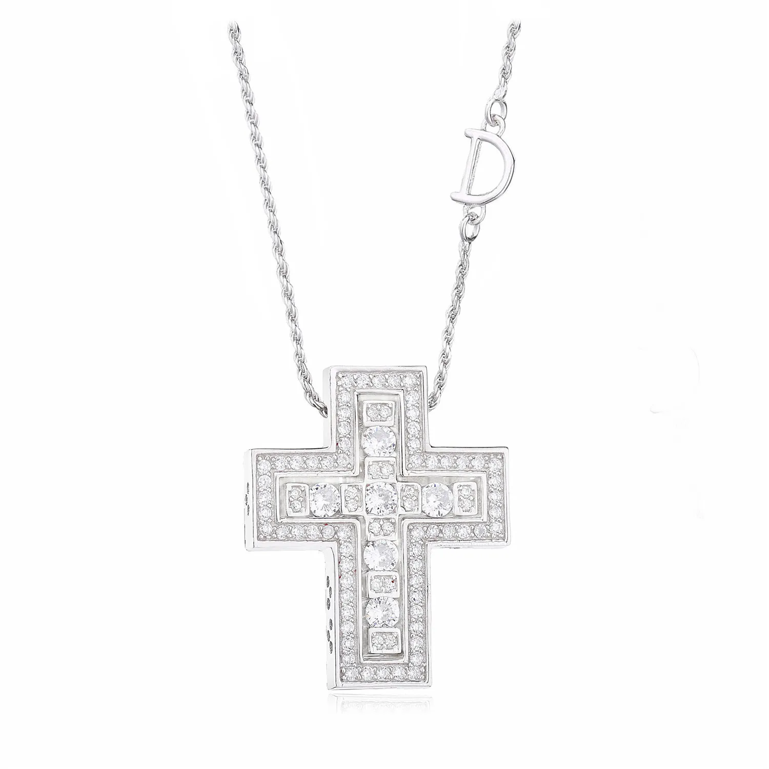 Silver D Cross Lovecabin 925 пробы серебро Италия роскошный двойной крест движение D письмо цепь Belle эпоха циркон кулон ожерелье ювелирные изделия - Окраска металла: Silver D Cross