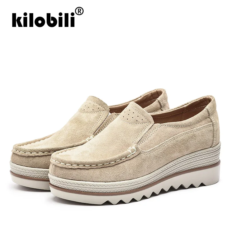 Kilobili 2019 Весна Женские туфли лодочки обувь кроссовки на танкетке кожаные