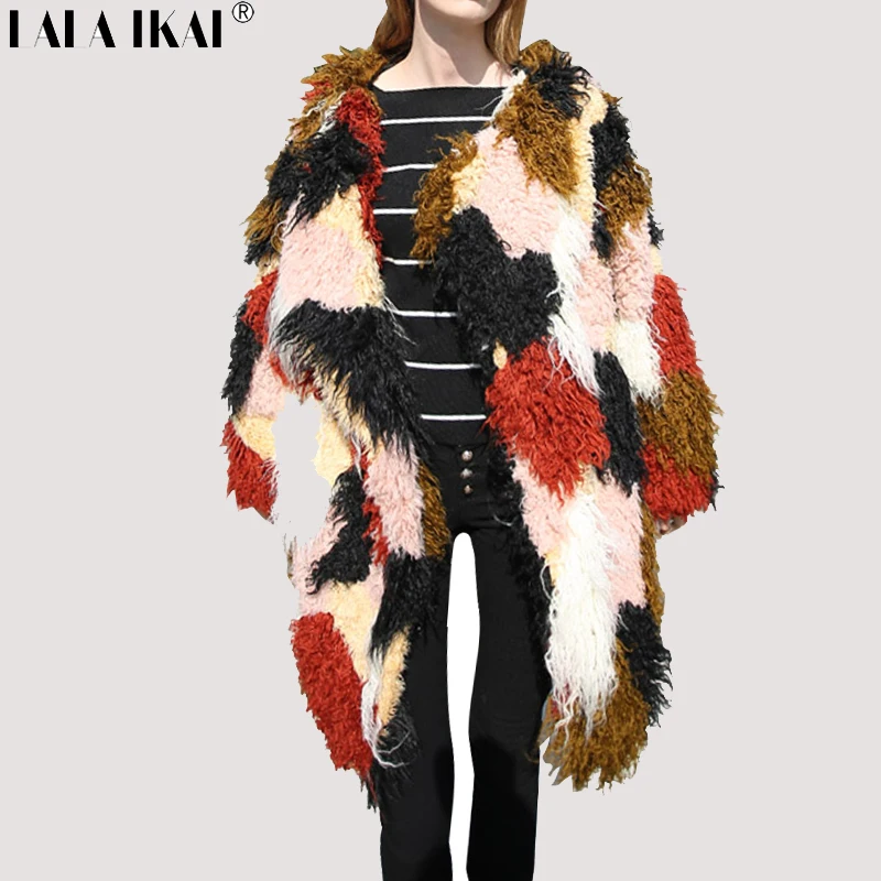 2017 Асимметрия Длинные Искусственный мех пальто Для женщин Кролик Мех Пальто и