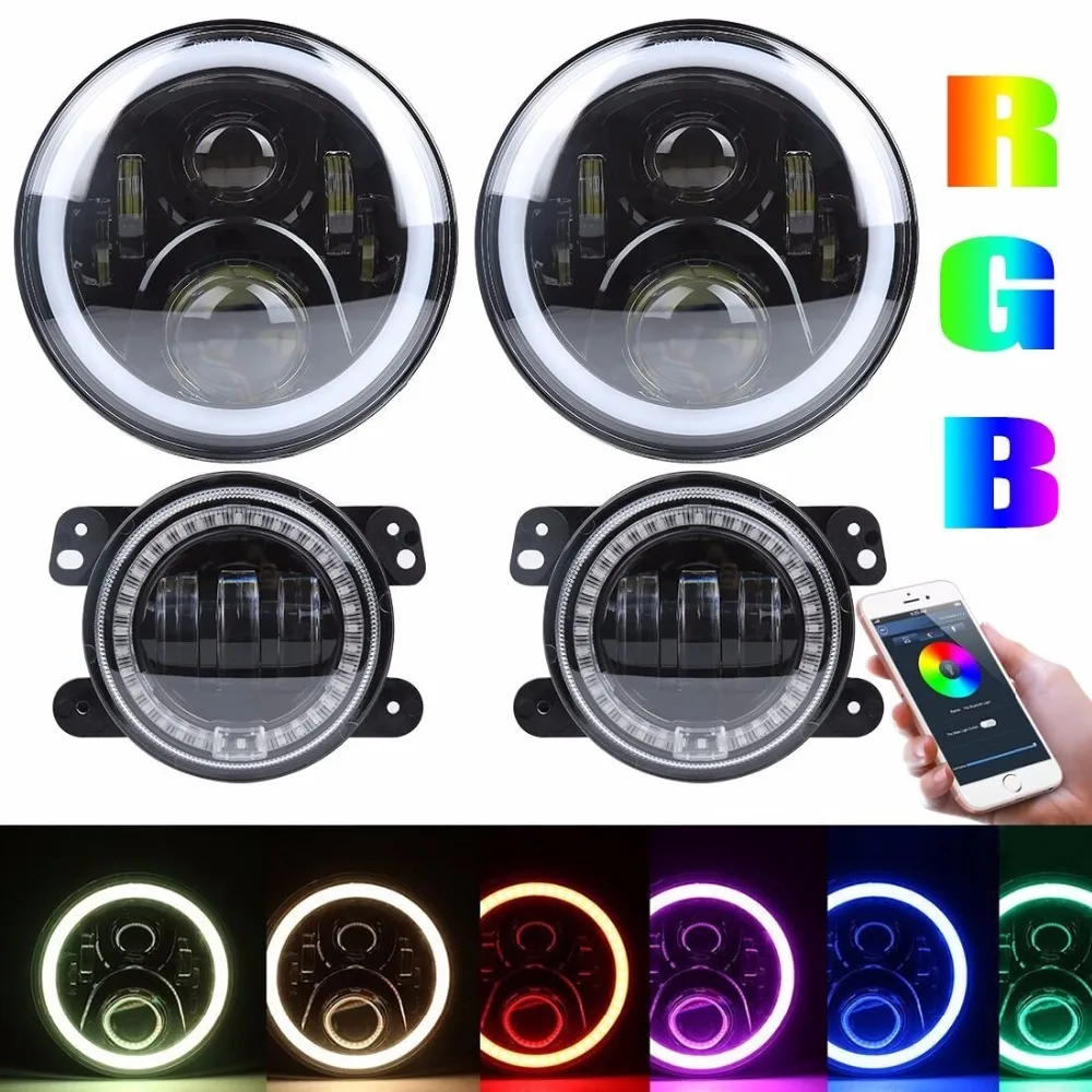 2x7 дюймовые светодиодные гало RGB фары + 4 &quotRGB Противотуманные DRL сигнал поворота
