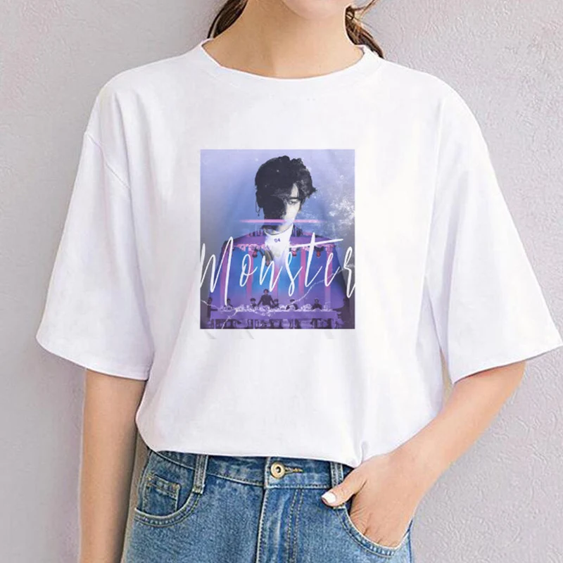 EXO Monster Tshirt Harajuku Vintage K-pop Exo Merch T Shirts Unisex Korean Style Women Ulzzang Graphic Oversized | Женская одежда
