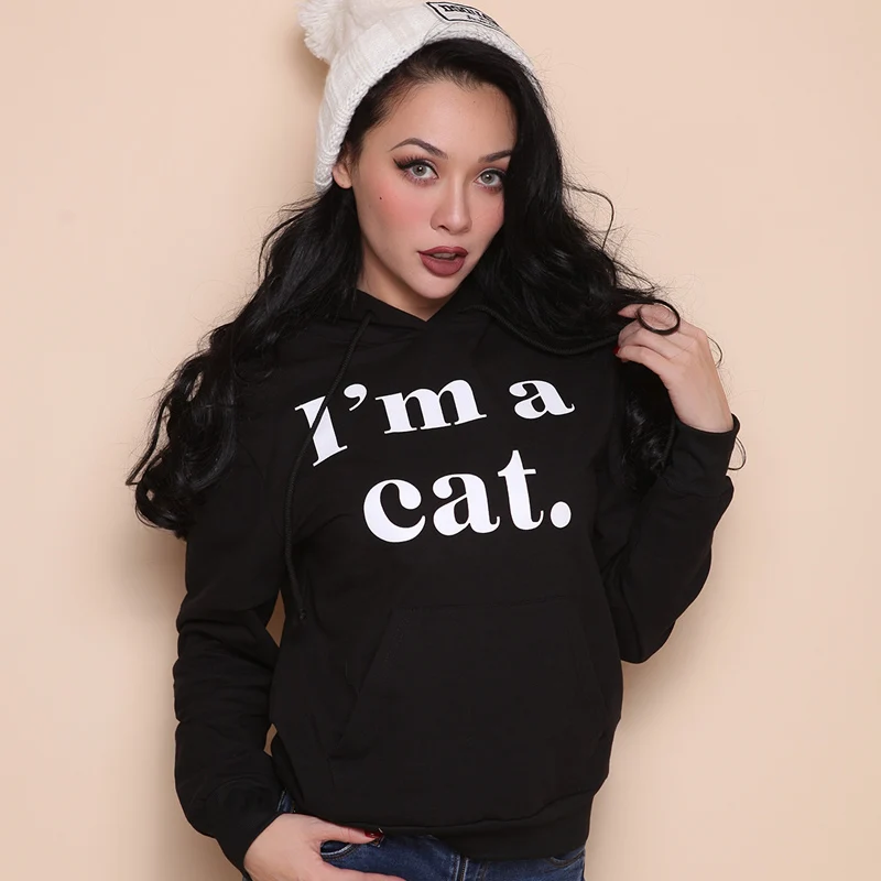 

Free Shipping 2017 Spring New Hipster Big Love Cat Hat Letters Black Loose European Street Beat Hoodie Women Clothe Was Thin