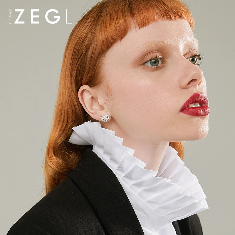 Женские корейские серьги ZEGL senior love красные в сеточку с красным сердцем