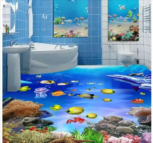 

Custom photo 3d flooring mural self - adhesion picture wall sticker Sea world painting 3d room murals wallpaper