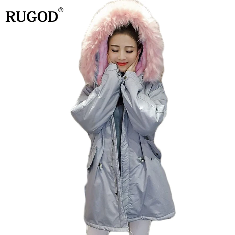 Женская куртка с капюшоном RUGOD длинная приталенная парка из овечьей шерсти