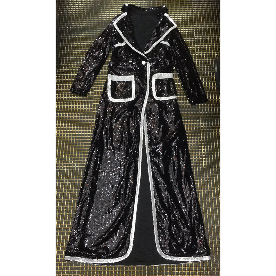 Liser New Summer Women Coats V Neck Sequined Coats Sexy Bodycon Elegant Club Celebrity Party Black Coat Vestidos Wholesale