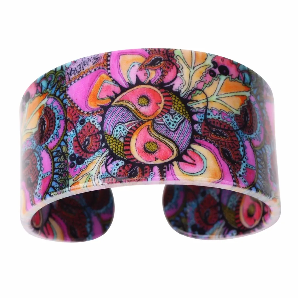Женский широкий браслет Bonsny этнический акриловый в стиле ретро с цветочным