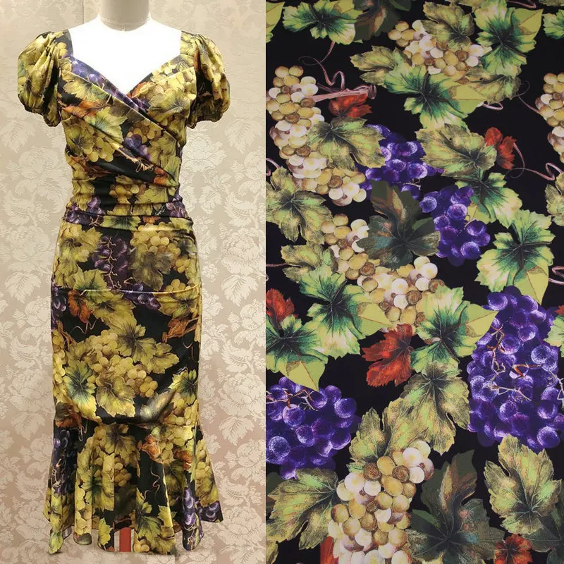 Autumn summer dress soft Cady fabric Purple grape printed color polyester hang tissu women holiday DIY clothing | Дом и сад
