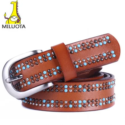 мода 100% натуральная кожа ремень женский перл украшения металлический штырь
