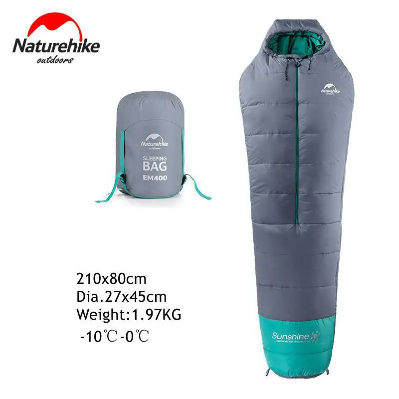 EM400 Gray Naturehike Мумия хлопок спальный мешок со средней молнией удлиненный взрослый портативный Открытый Кемпинг Туризм хлопок EM200/EM400 - Цвет: EM400 Gray