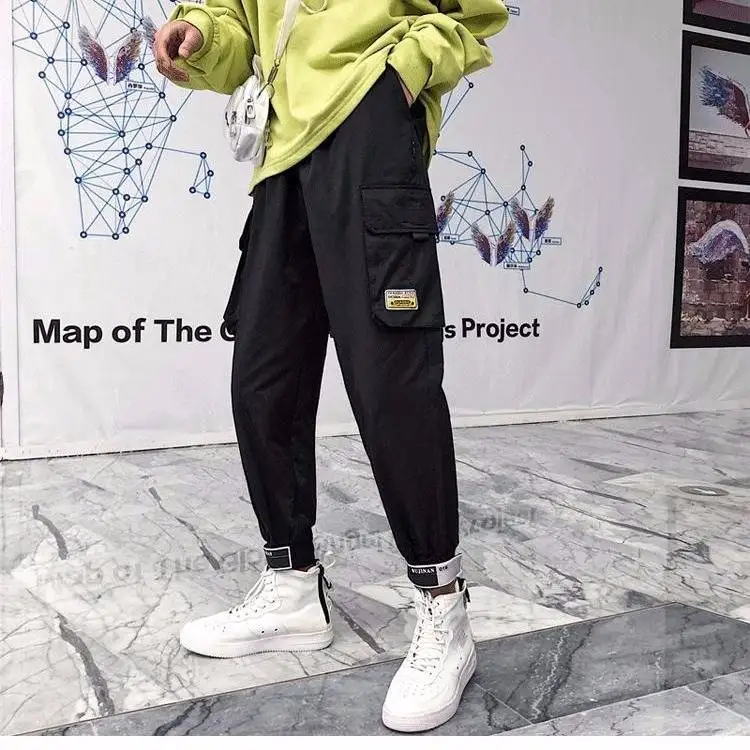 

5XL Summer Joggers Men Gray Harem Pants Multi-pocket Ribbons Man Sweatpants Streetwear Casual Harajuku Mens Cargo Pants For Boys