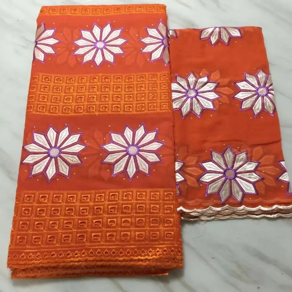 5 ярдов Красивая оранжевая Африканская Хлопковая ткань с белой цветочной