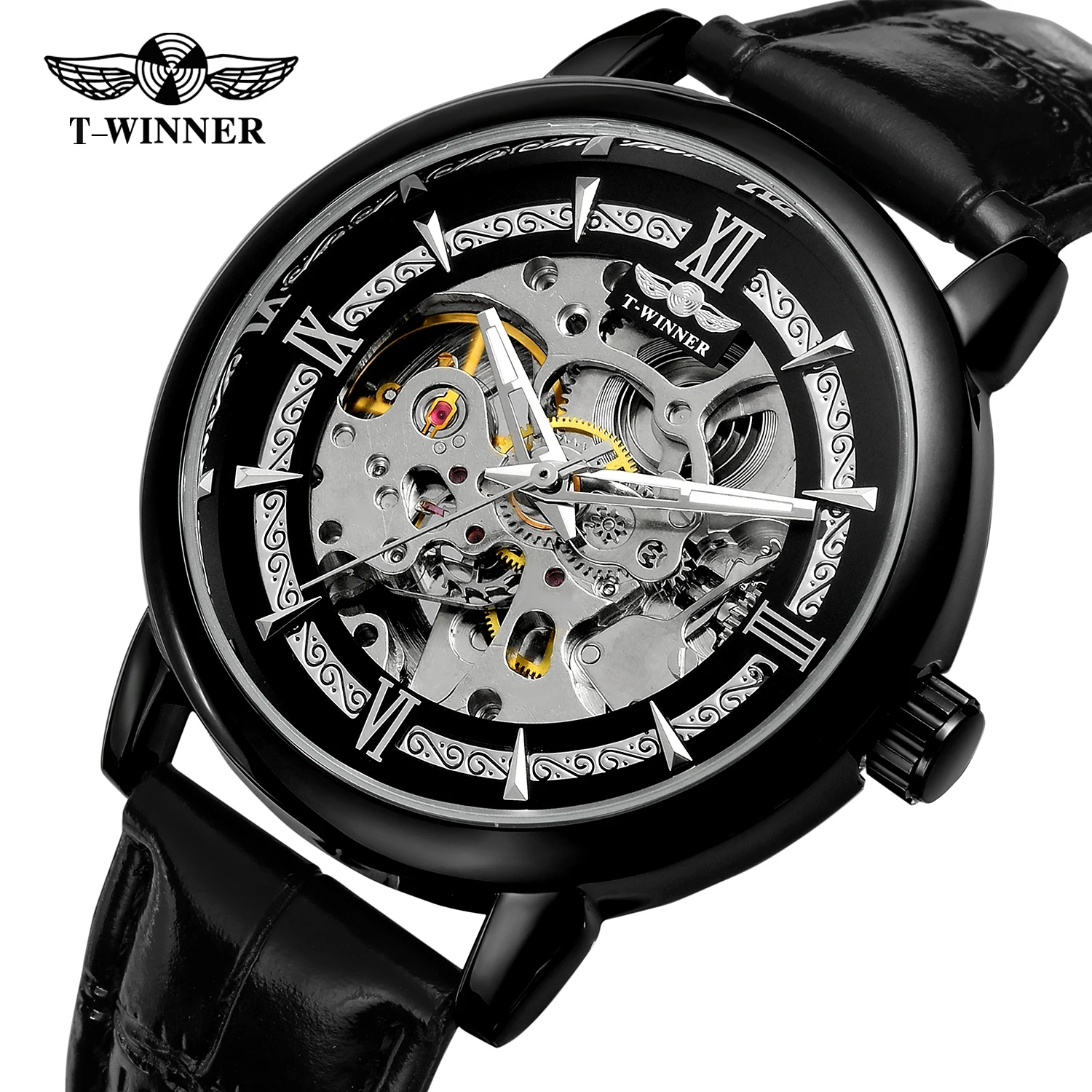 

2019 WINNER Top Brand Fashion Casual Men Mechanical Watch Blue Mesh Strap Ultra Thin Skeleton Dial Mens Watch Luxury Gold Case