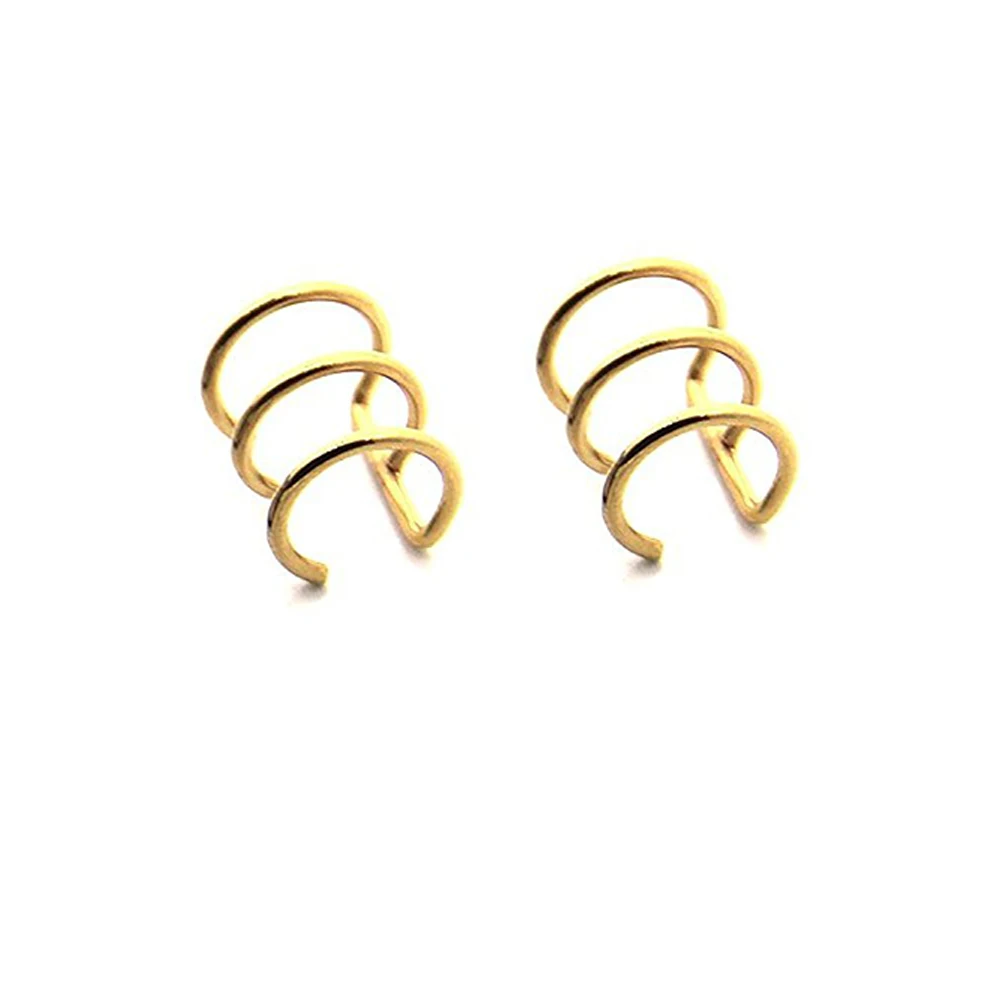 3-Rings-Gold 1 пара(2 шт) поддельные хряща клип на кольцо, серьги-спирали, не серьга-имитация на закрытом кольце - Окраска металла: 3-Rings-Gold