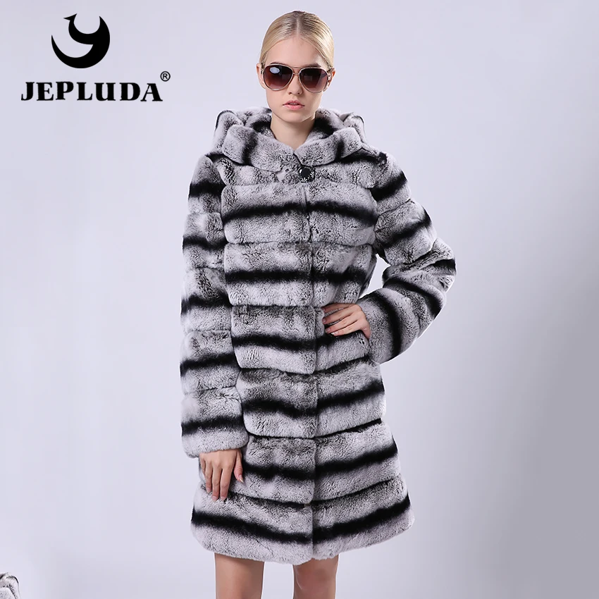 

JEPLUDA New Graceful Women Natural Real Rex Rabbit Fur Coat Various Colors Sleeve Hem Detachable Real Fur Coat Winter Fur Jacket