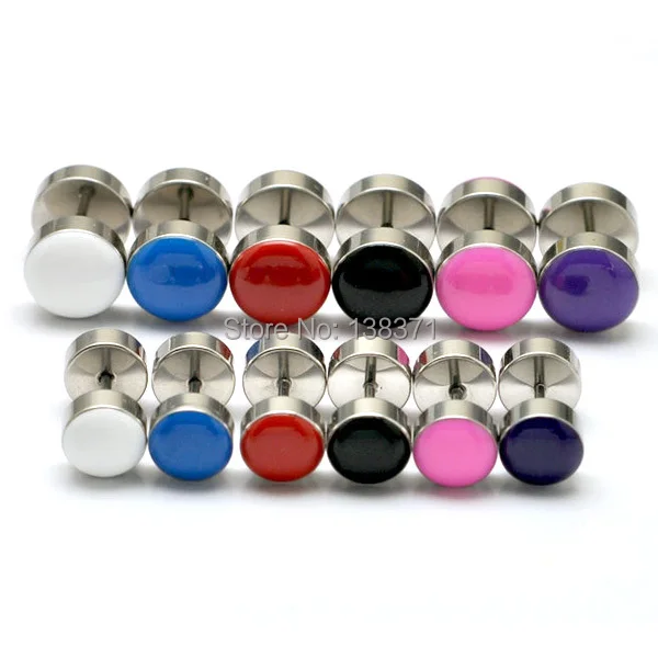 

Lovely Colorful Acrylic dumbbell titanium steel Punk Unisex Screw Stud earrings 6 colors