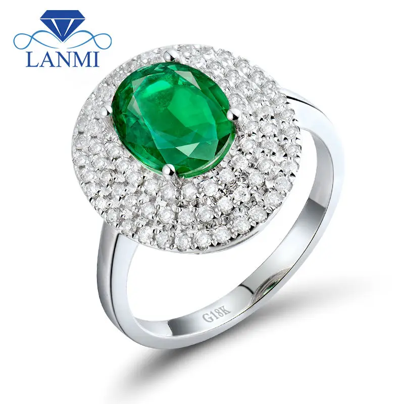 

LANMI 2.2ct Natural Emerald Diamonds Wedding Women Rings Solid 18kt White Gold Zambia Emerald Ring Natural Gemstone Jewelry