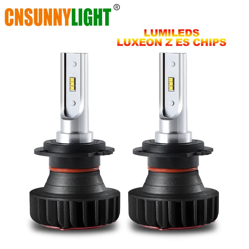 CNSUNNYLIGHT Car Headlight Bulb Lumileds Chip ZES LED H7 H4 H11 H8 9005 9006 H1 H3 880 H13 9004 9007 9900Lm White DC 12V 24V
