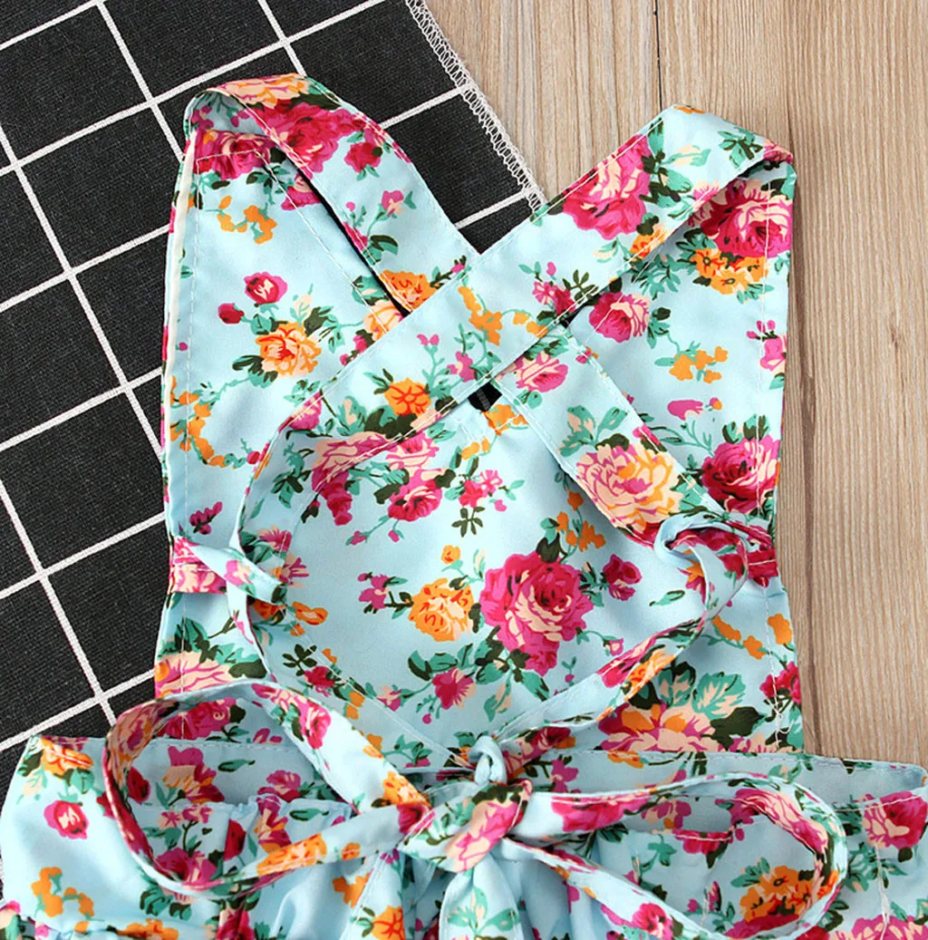 Summer Girl Dress Children Backless Lacing Floral Print Romper Sundress Kids for Girls Fashion Clothing 2020 | Детская одежда и