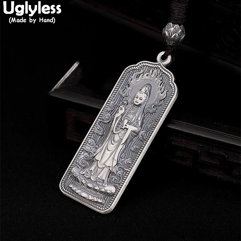 

Uglyless 100% Real Solid 999 Full Silver Handmade Buddha Pendants Necklaces NO Chain Thai Silver Buddhism Square Pendant Jewelry