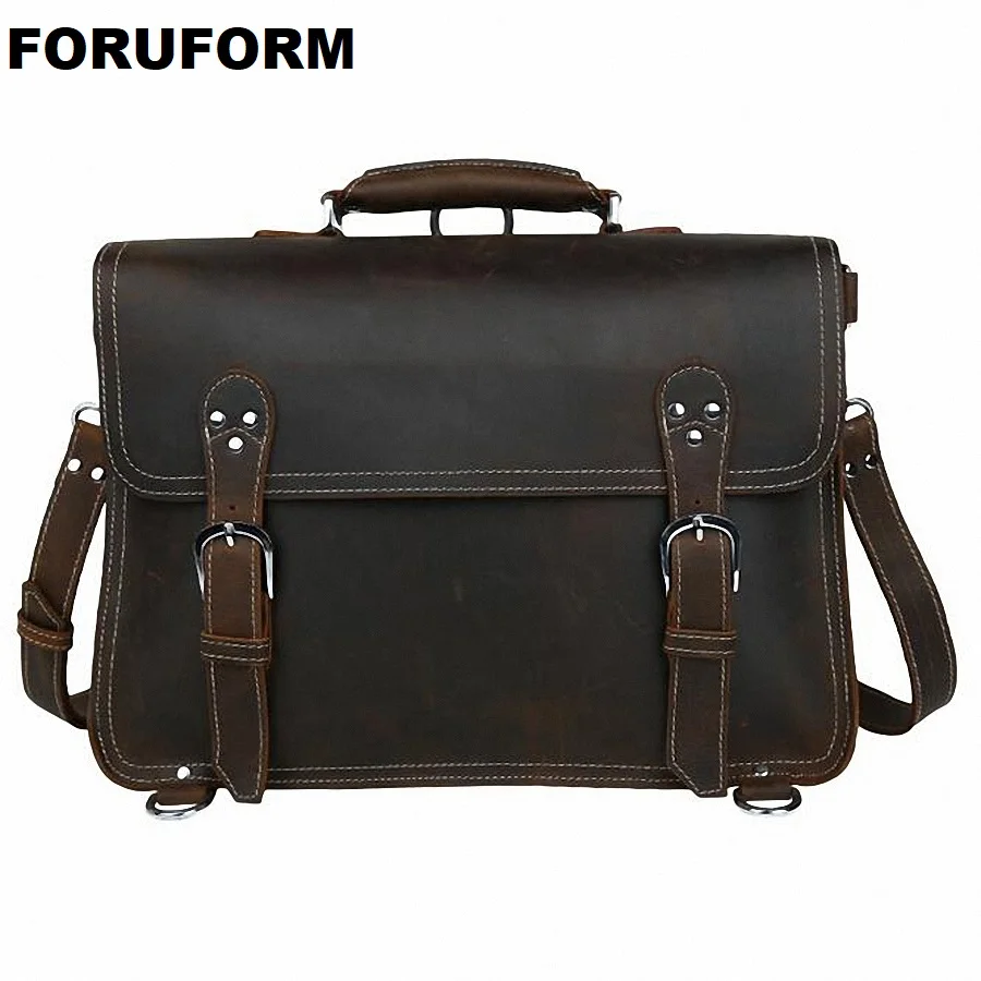 

Vintage Crazy Horse Genuine Leather Men Briefcase Business Bag Large Leather Briefcase Men 15.6"Laptop Case Shoulder Bag LI-1823