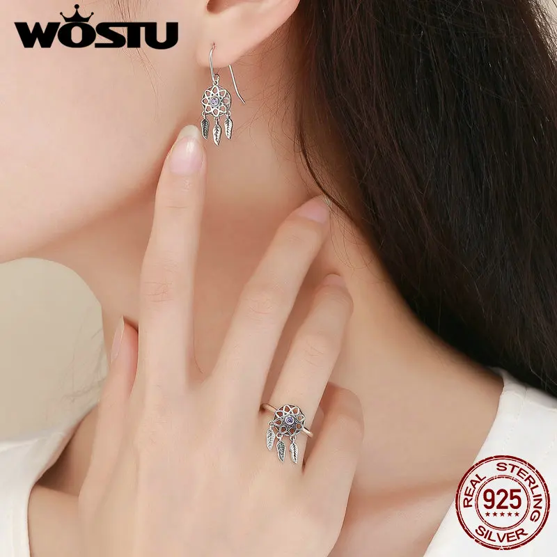 Женские Висячие серьги WOSTU Винтажные в стиле бохо из настоящего серебра 925 пробы