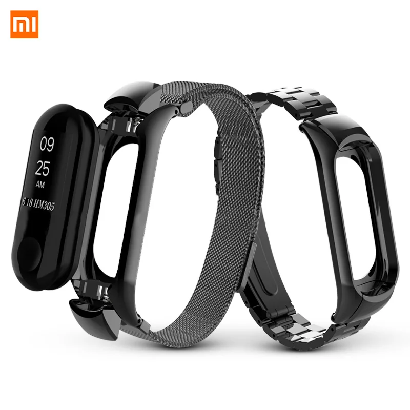 Браслет из нержавеющей стали Mi Band 3 ремешок натуральной кожи для умных часов Xiaomi