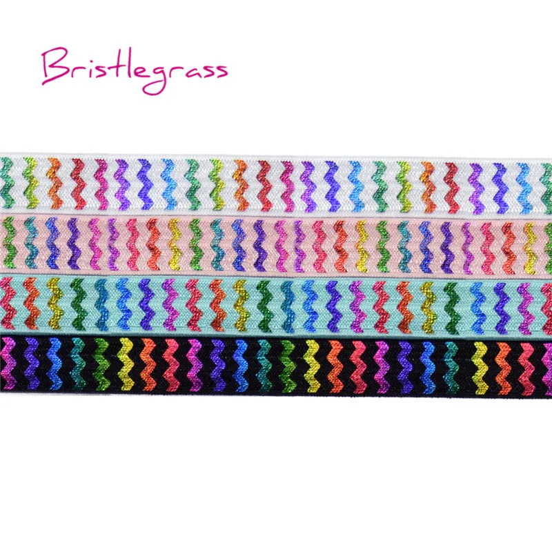 BRISTLEGRASS 100 ярдов в рулоне 5/8 &quot15 мм Радужный шеврон принт Блестящий складки над