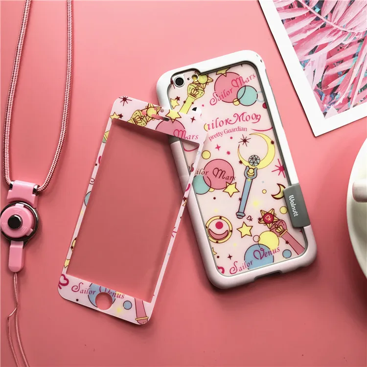 Для iPhone 8 8Plus Мягкий бампер + передняя и задняя стеклянная защита для экрана Kitty Sailor