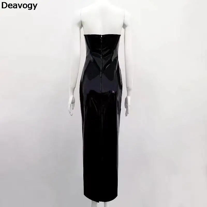 Deavogy Новинка 2017 года черные длинные PU элегантный Одежда высшего качества женское