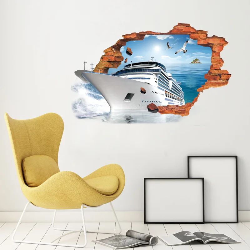 Новые 3D наклейки на стену с морским круизным кораблем для детской комнаты, настенные наклейки для мальчиков с изображением кирпича, плакат, домашний декор, настенные наклейки для гостиной