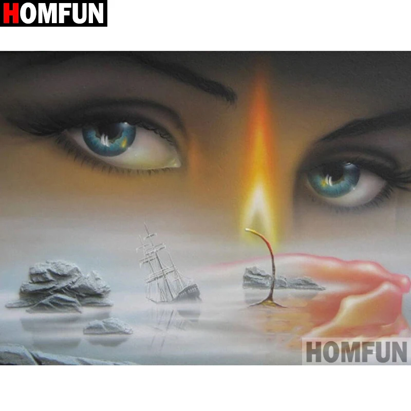 Алмазная живопись HOMFUN A16308 полноразмерная/круглая вышивка глаз огненная свеча 5D