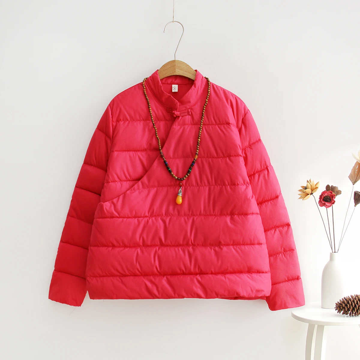 Китайская народная стиль ретро стихарь воротник куртки пальто короткие толстые